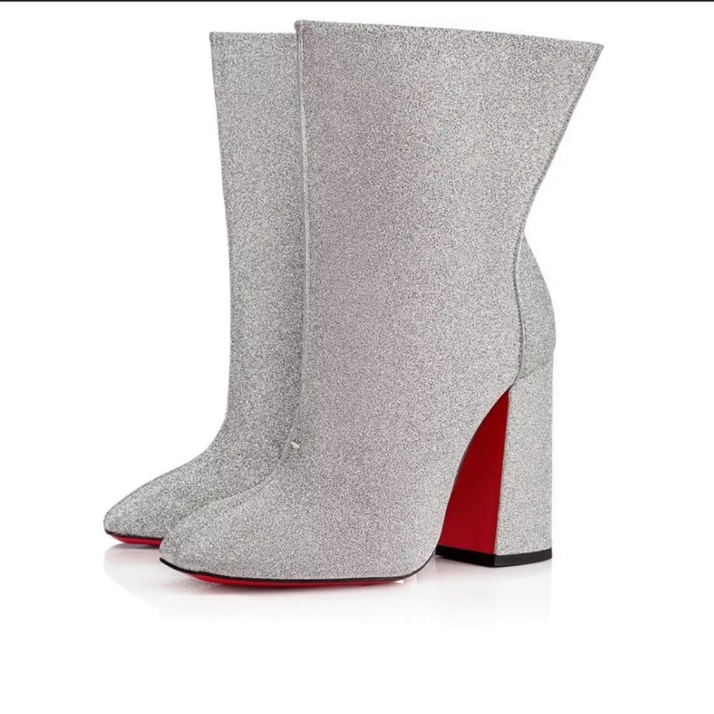 NIB Christian Louboutin Silver Glitter Booties 40